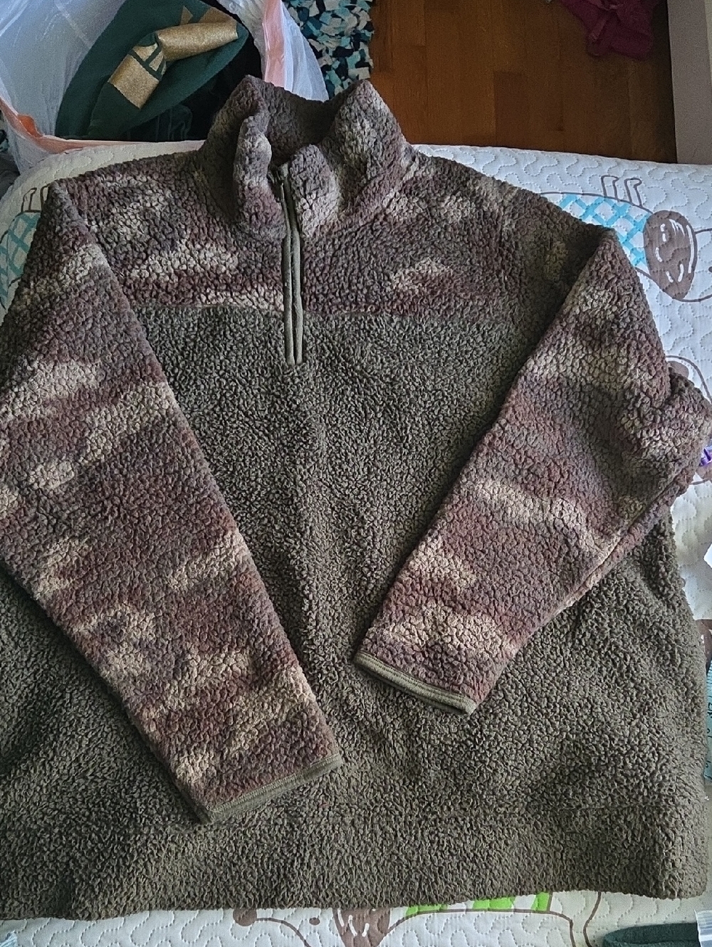 Sonoma Olive and Brown Camo Quarter-zip Sherpa Pullover